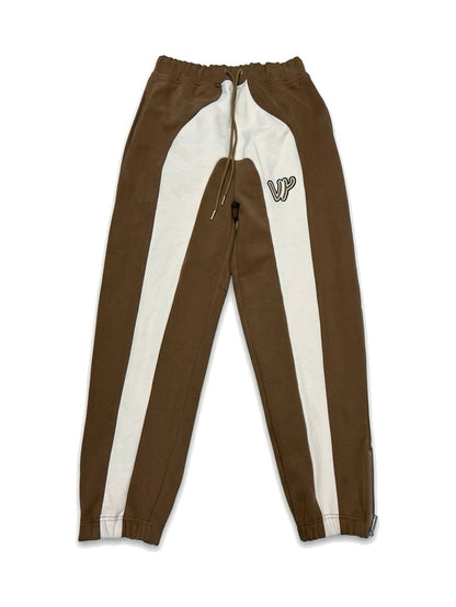 Jogging coton bi-color VENYCE — face, coloris marron et écru, monogramme VY brodé
