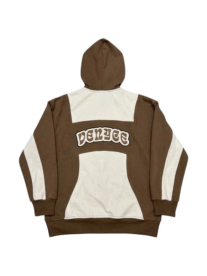 Sweat zippé coton bi-color VENYCE — dos, coloris marron et écru, lettrage VENYCE brodé