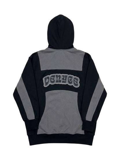 Sweat zippé coton bi-color VENYCE — dos, coloris noir et gris, lettrage VENYCE brodé